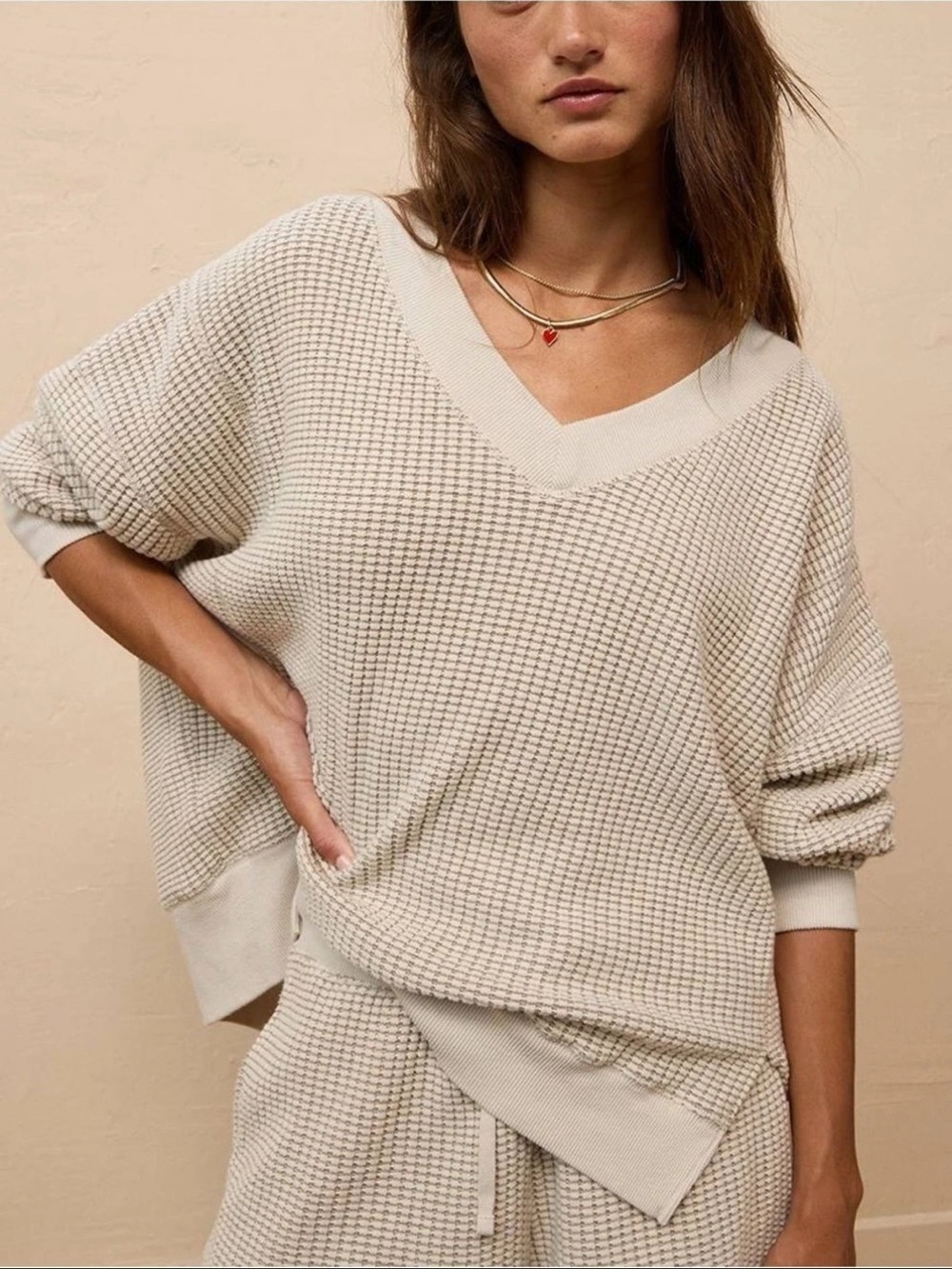 AE Big Hug Waffle Sweatshirt Size XS Cream Oversized